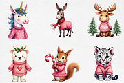 Pink Jumper Animals Christmas Clipar, an Illustration by CrexoraLab (Thumbnail 2 of 5)