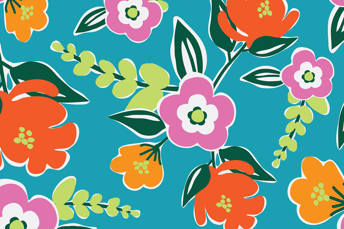 Bright Blooms Seamless Pattern, a Pattern Graphic by origamiprints (Photo 1 of 2)