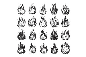 Doodle Style Flames Icon Set. Flame