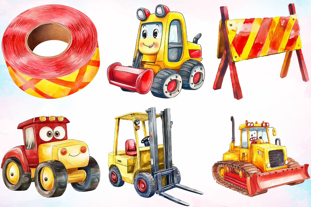 Watercolor Construction Clipart PNG, an Illustration by Canvas Craft (Photo 2 of 4)
