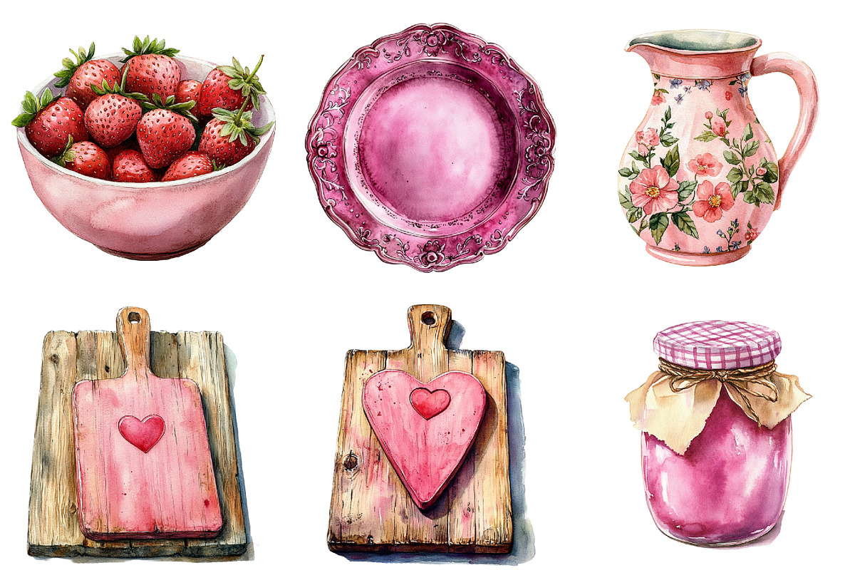 Pink Kitchen Clipart Coquette Kitche, an Illustration by Watercolor design (Photo 4 of 10)