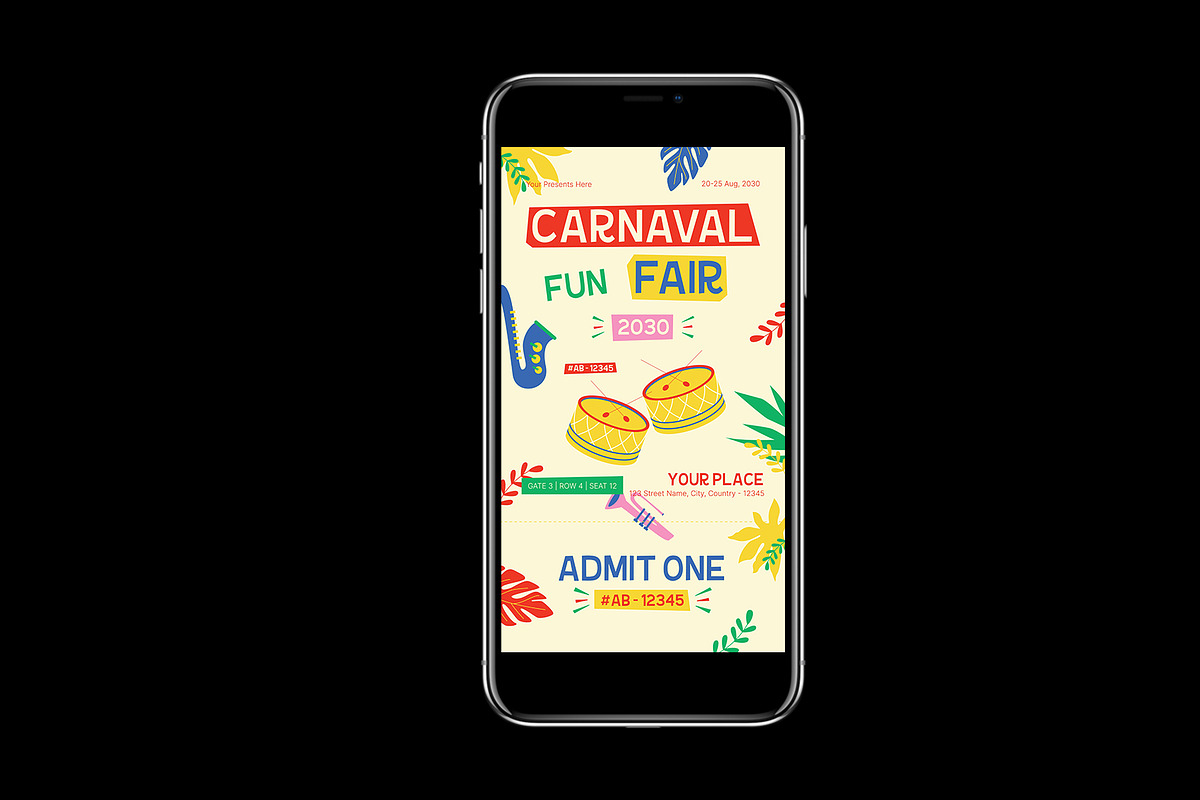 Colorful Carnaval Ticket, a Stationery Template by Neermana (Photo 3 of 4)