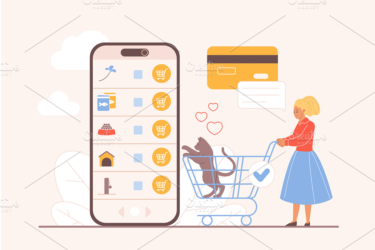 Online Pet Shop Cat Shopping Concept, an Animal Illustration by Lemberg Vector