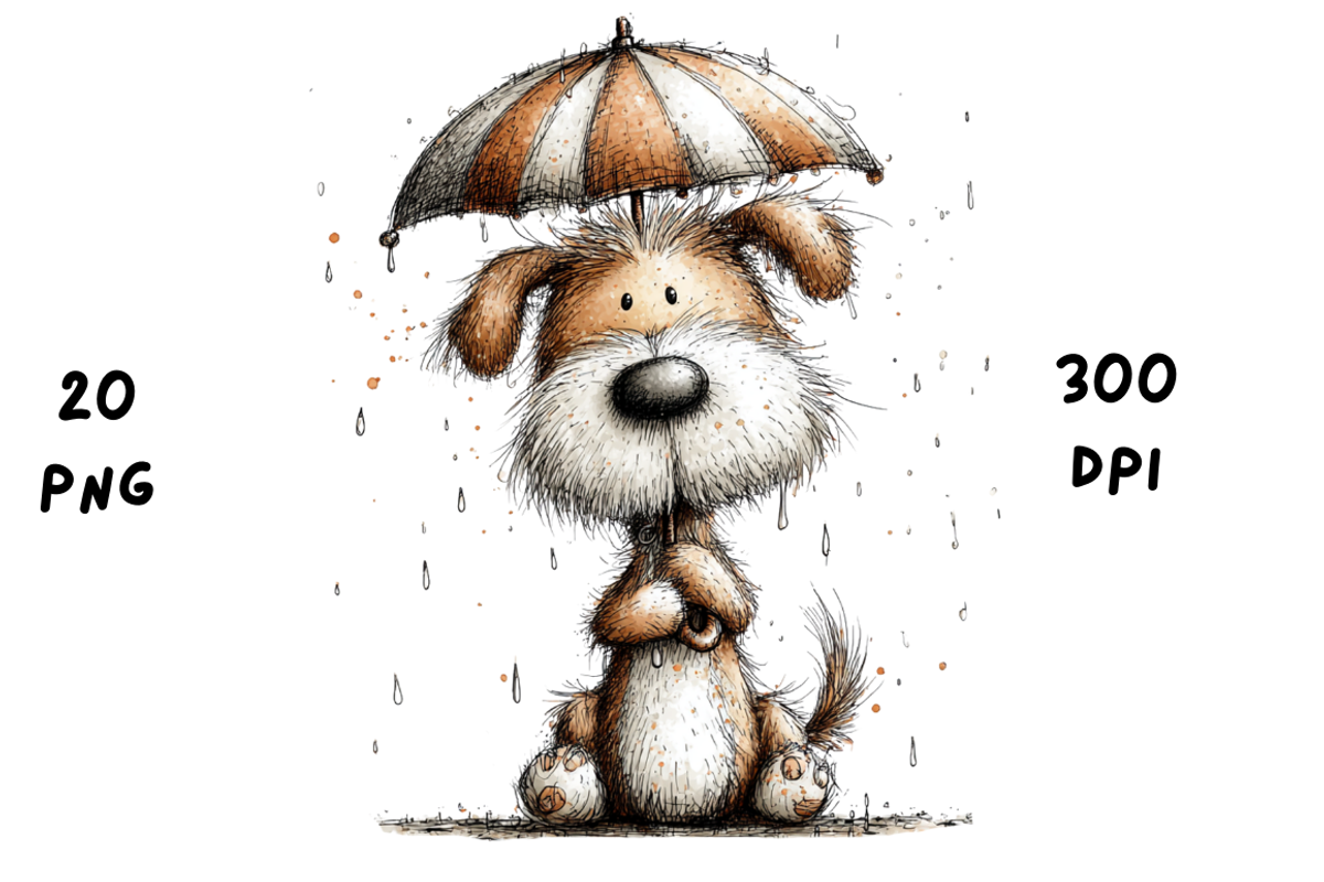 Whimsical Rainy Dog Clipart, an Animal Illustration by GiraffeCreative (Photo 6 of 20)