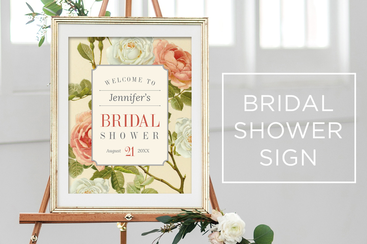 Vintage Roses Bridal Shower Sign, an Invitation Template by Charming Ink