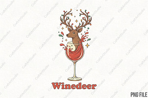 Winedeer Reindeer Christmas Xmas PNG, an Illustration by CraftArtStudio