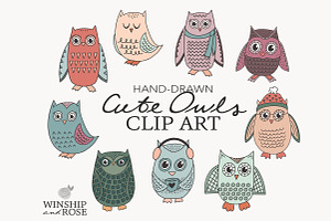 Cute Owls Clip Art, Winter Owls