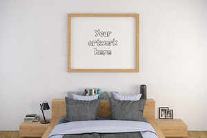 Wood frame 8x10 inch bedroom mockup