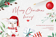 Christmas bunny - watercolor set, a Seasonal Illustration by LeriaArt watercolor (Thumbnail 1 of 9)