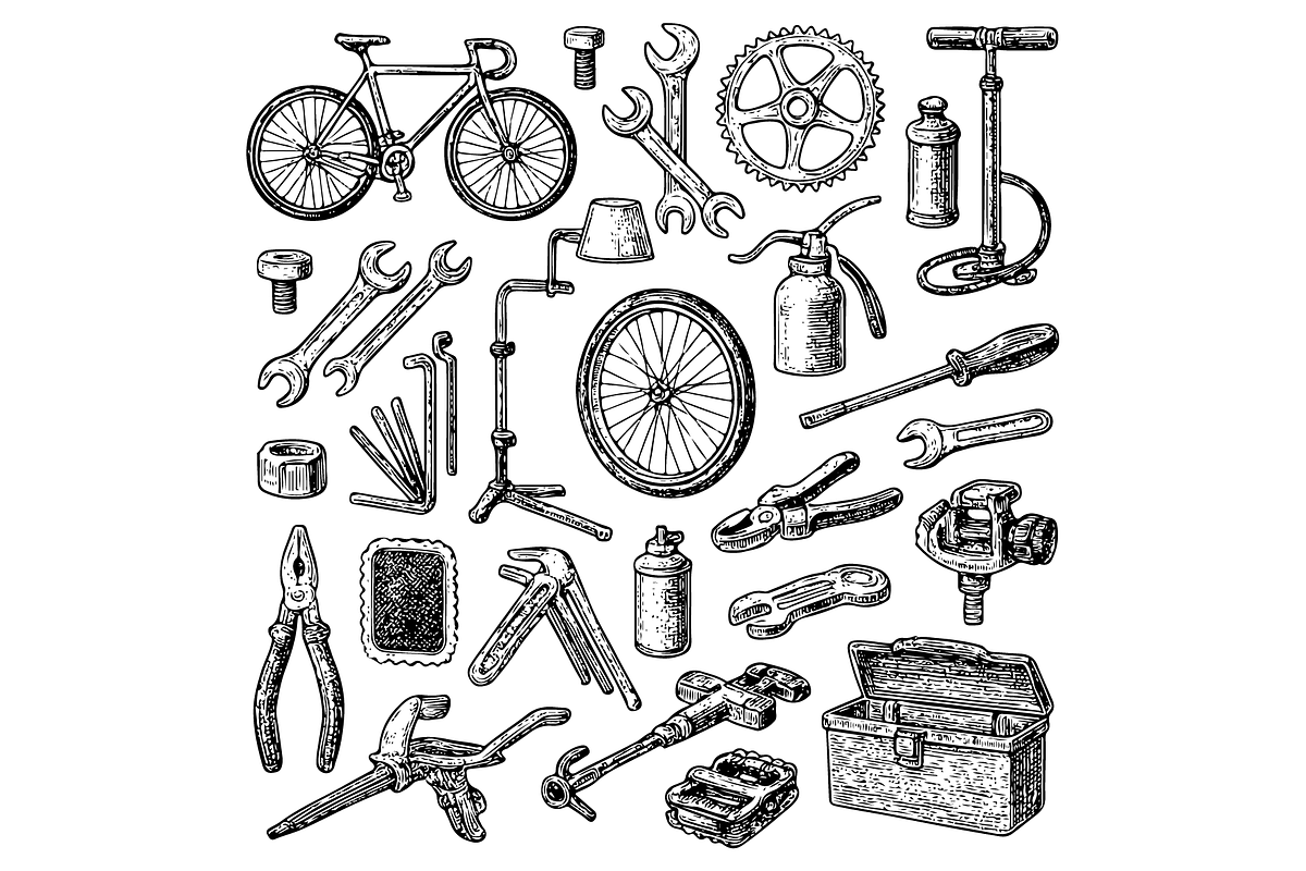 Bicycle Repair Tools Illustration, an Object Graphic by RT Studio