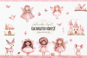 Pink Fairy Garden Watercolor Clipart