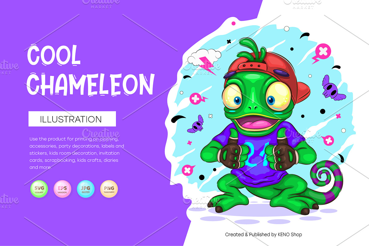 Chameleon Cartoon Character. Tshirt, an Animal Illustration by KENO Mascots (Photo 1 of 6)