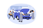 Repairmen repair cars, auto service, a Transportation Illustration by PaperTrident (Thumbnail 7 of 9)