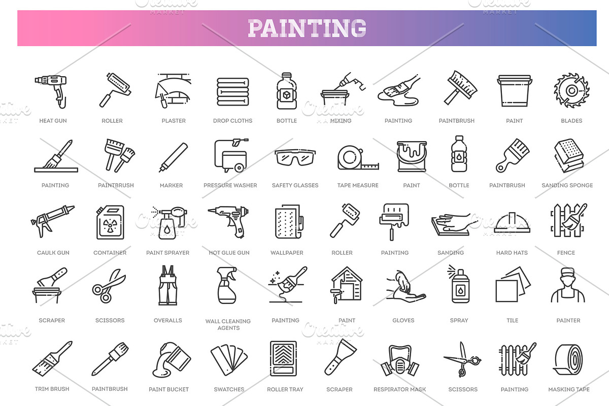 Set of outline Painting Decorating, an Outline Icon by Tettygreen (Photo 1 of 2)