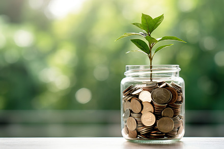 Plant growing from coins in glass jar, a Business Photo by AlyaAnd
