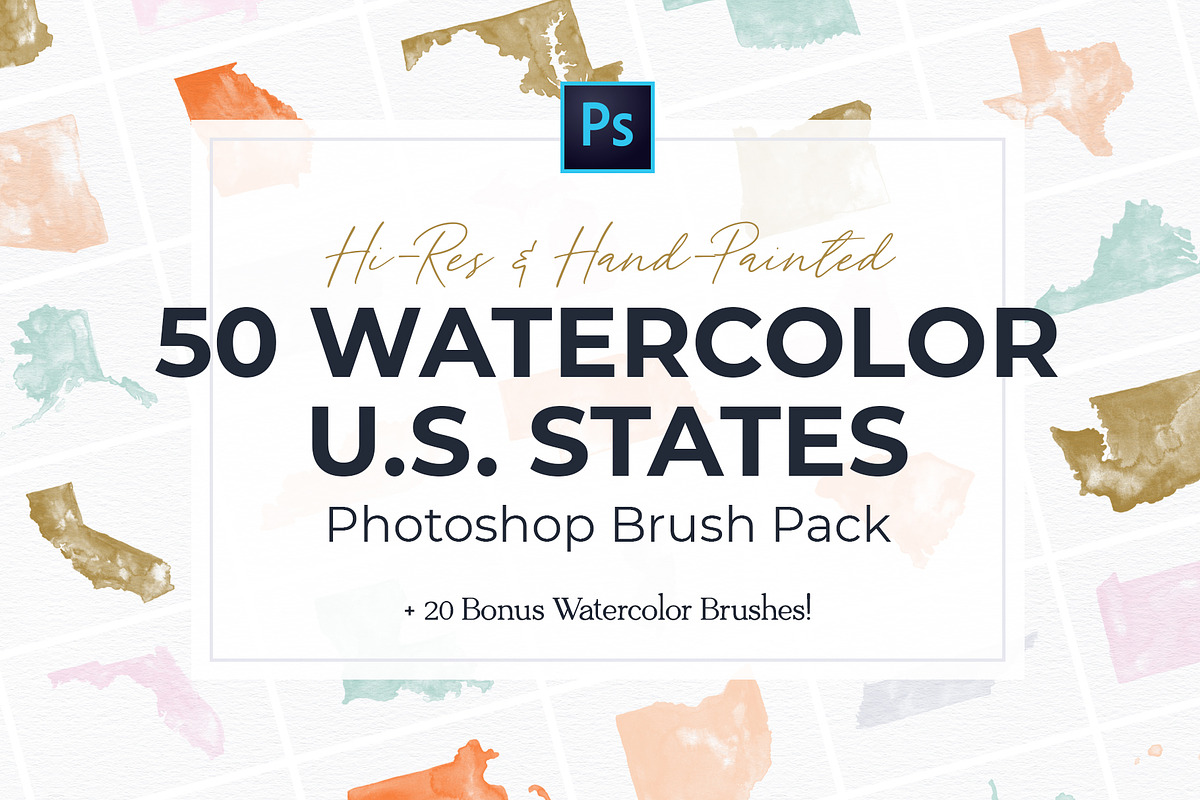 United States Watercolor PS Brushes, a Brush Add-On by Fernwel Creative (Photo 1 of 9)