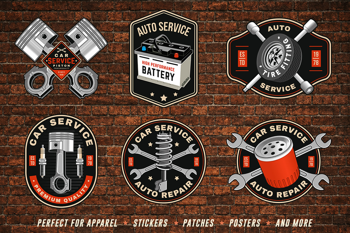 12 Retro Auto Garage Service Badges, an Object Graphic by sivVector (Photo 2 of 3)