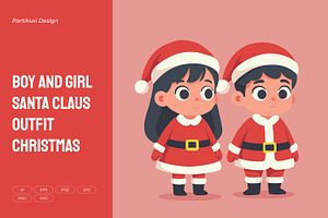 Boy and Girl Santa Claus Outfit, a Person Illustration by Partikusi Design