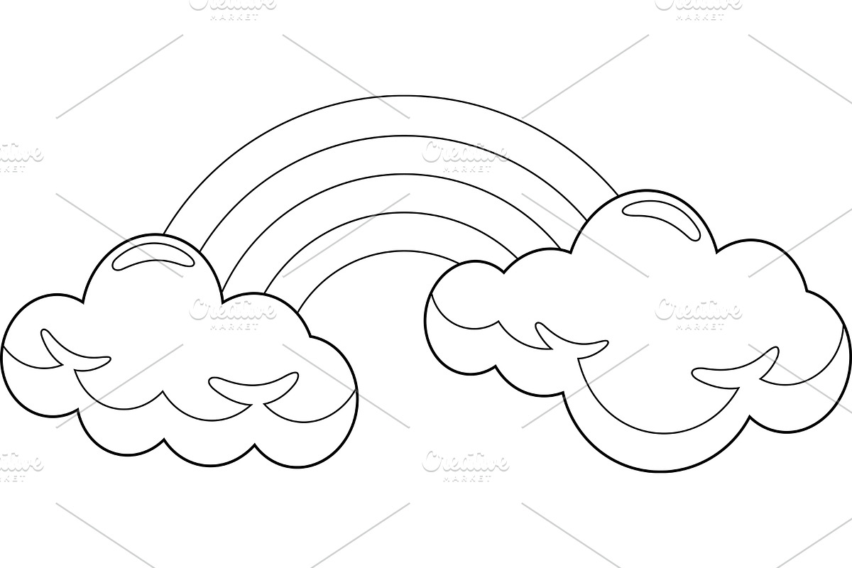 Outlined Cartoon Rainbow With Clouds, an Illustration by HitToon