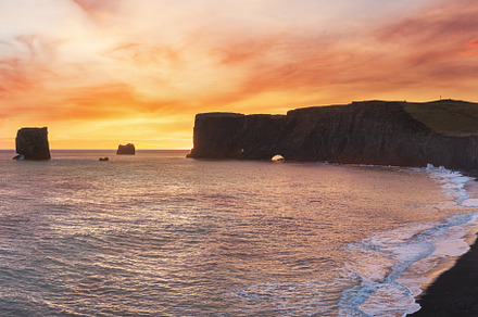 Picturesque autumn evening view Dyrholaey Cape, beach and  rock, a Nature Photo by YuriyB