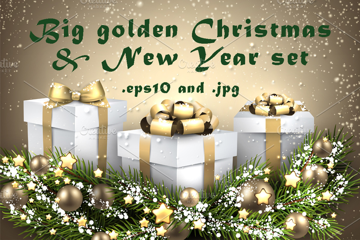 Big golden Christmas & New Year set, a Decorative Illustration by Vjom (Photo 1 of 30)