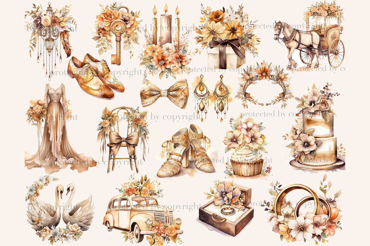 Boho Wedding Clipart | Bridal PNG, a Decorative Illustration by GlamArtZhanna (Photo 2 of 5)
