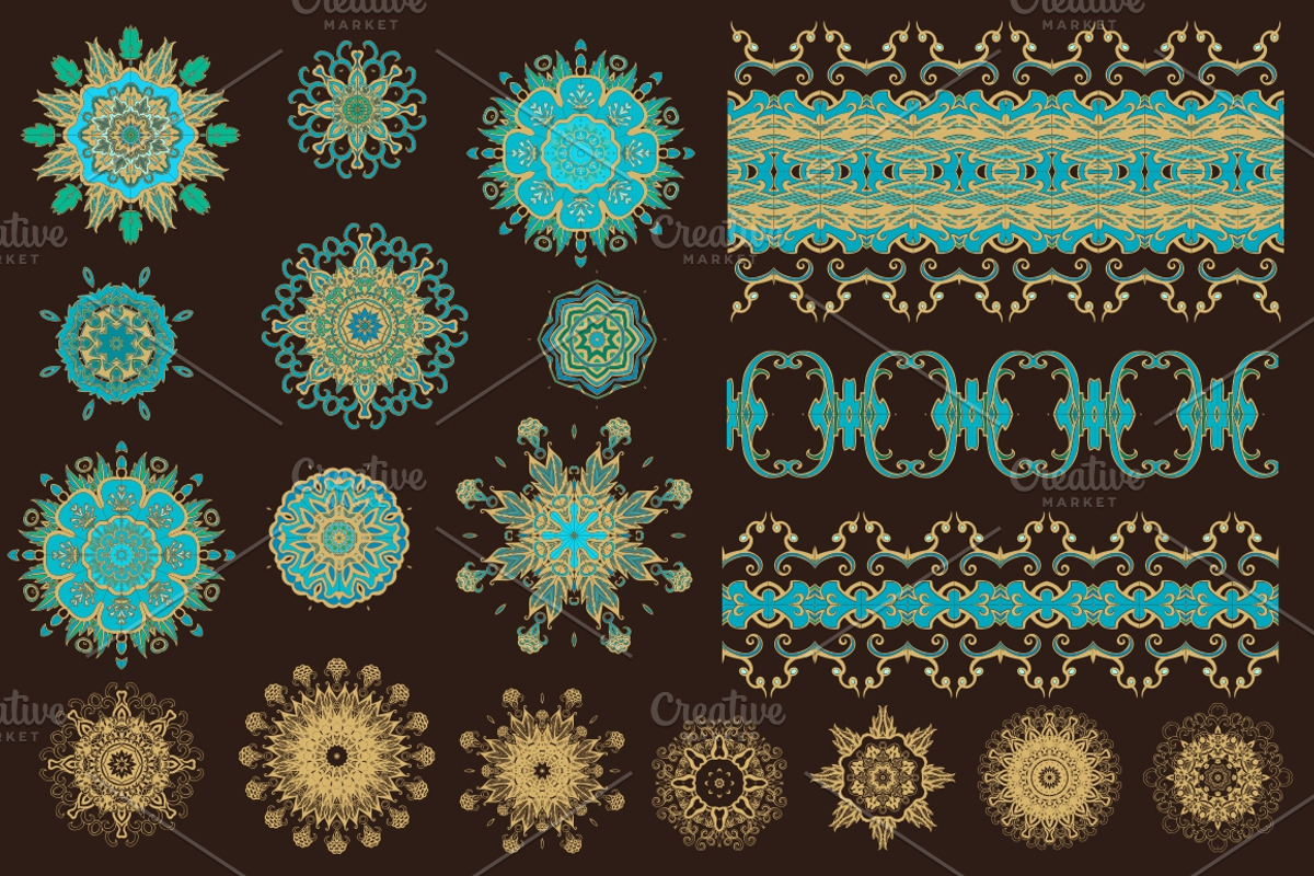 Turquoise-golden ornaments