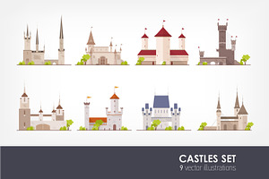 Set of ancient castles, fortresses, an Object Illustration by Good Studio
