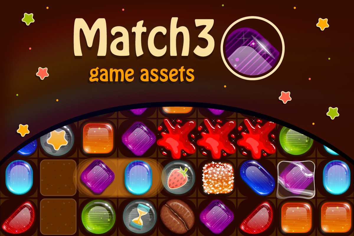 Graphic Assets for Match 3 Game, an Illustration by Chuchilko shop (Photo 1 of 6)