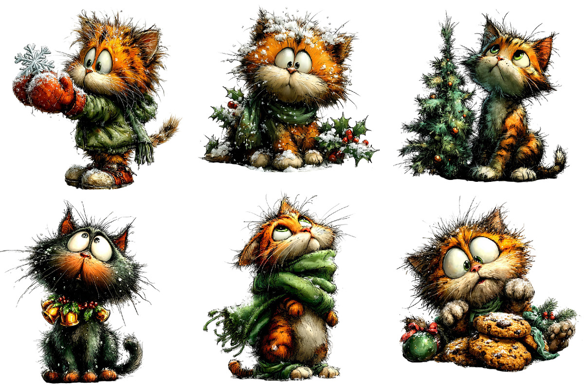 Christmas Whimsical Cats Clipart, an Illustration by Designworld (Photo 3 of 5)