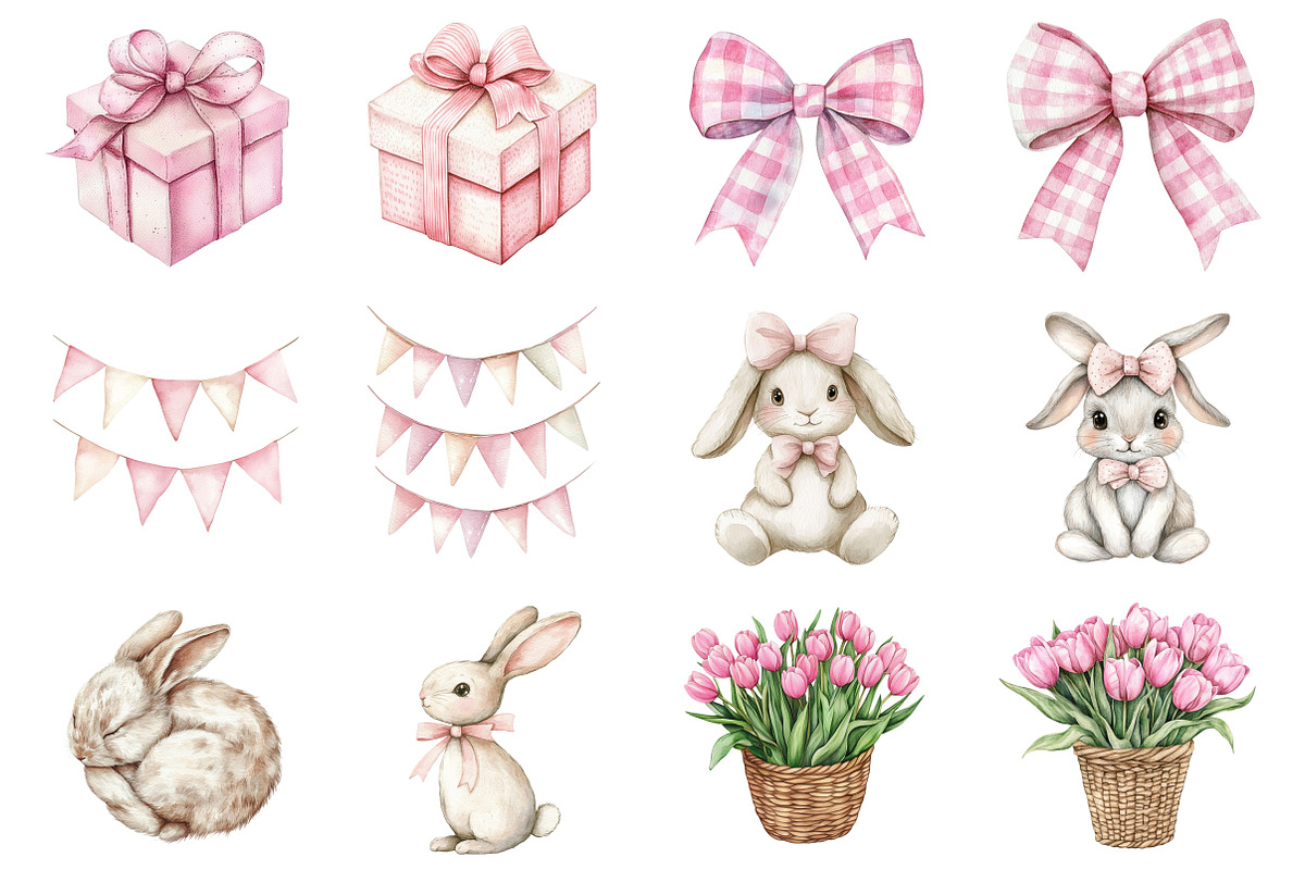 Watercolor Bunny Clipart, a Seasonal Illustration by CitraGraphics (Photo 3 of 6)