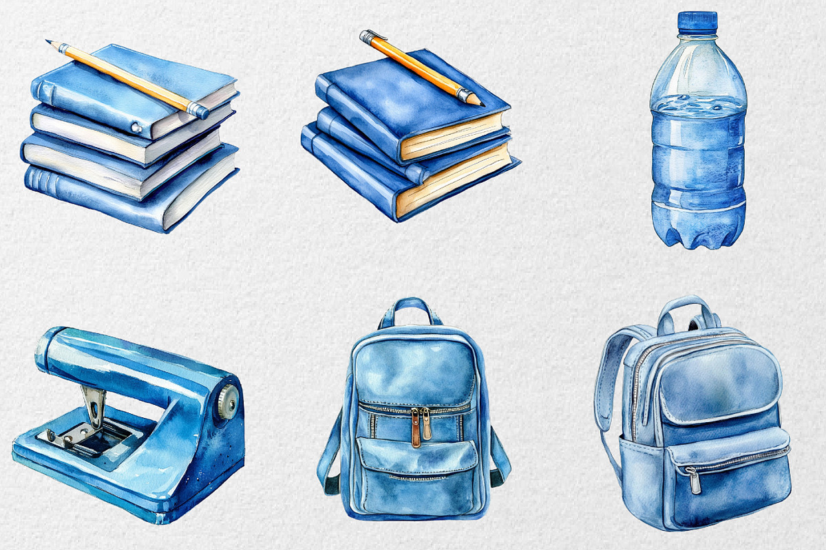 Blue School Clipart, an Illustration by DreamCafeArt (Photo 3 of 7)
