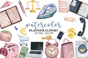 Watercolor Planner Clip Art, PNG