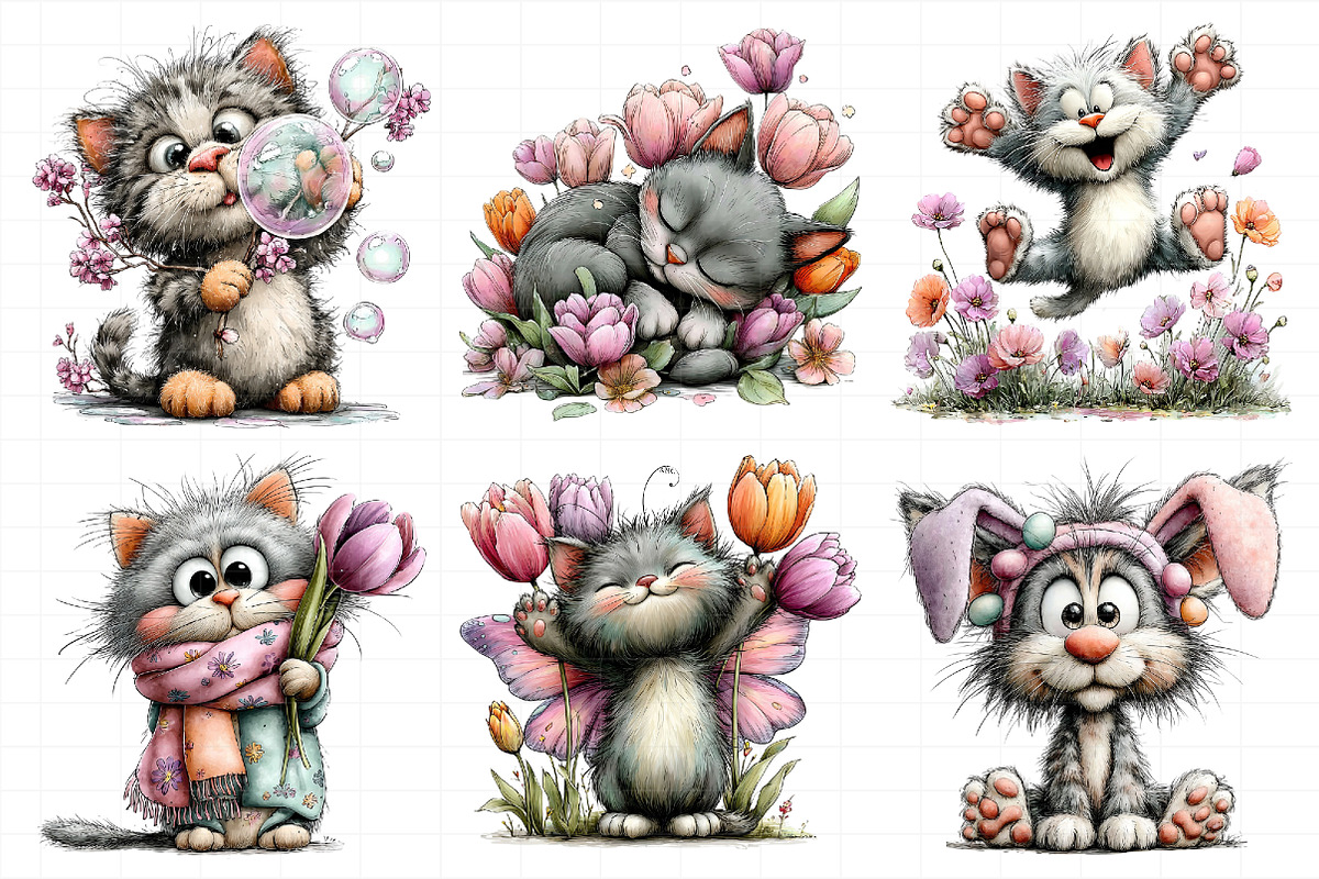 Spring Cat Clipart Set, an Illustration by Daily.Designs (Photo 4 of 7)