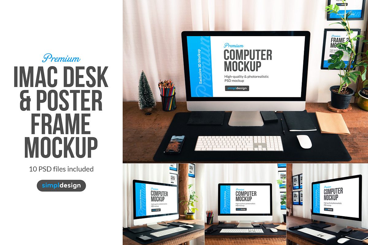 iMac Desk & Poster Frame Mockup, a Mockup by SimplDesign (Photo 1 of 11)