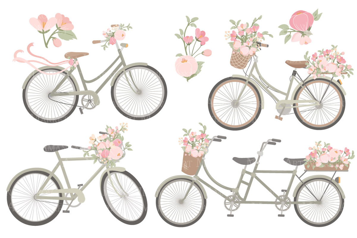 Soft Pink Floral Bicycles Clipart, an Illustration by Amanda Ilkov (Photo 4 of 5)