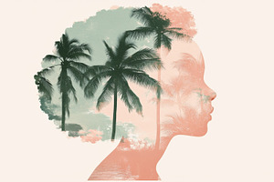 Double exposure of a thoughtful native american girl with tropic, a Photo by Dvoevnore photos