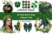 Watercolor St Patrick’s Day Clipart, a Seasonal Illustration by InkyQueenArt (Thumbnail 1 of 5)