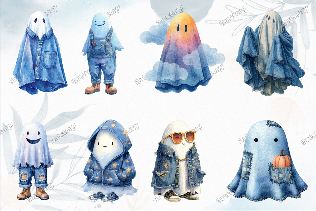 Retro Halloween Blue Denim Ghost, a Graphic by designcity5 (Photo 3 of 5)