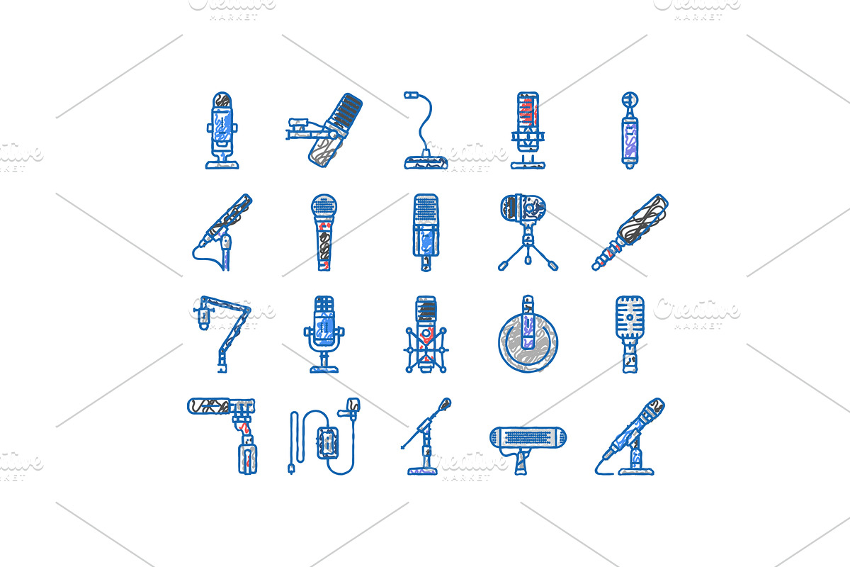 mic microphone voice podcast icons, an Object Illustration by pikepicture