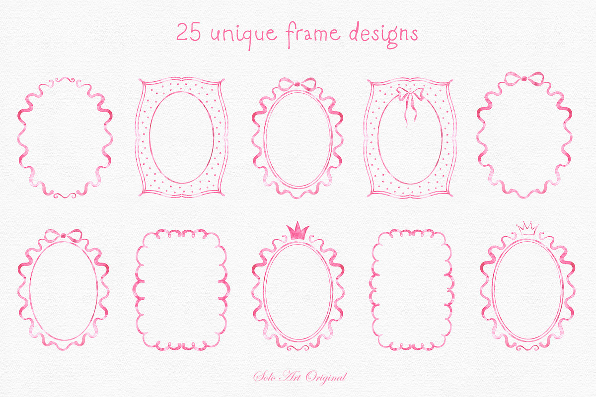 Pink Frames Watercolor Hand Drawn, an Object Graphic by Solo Art Original (Photo 2 of 9)