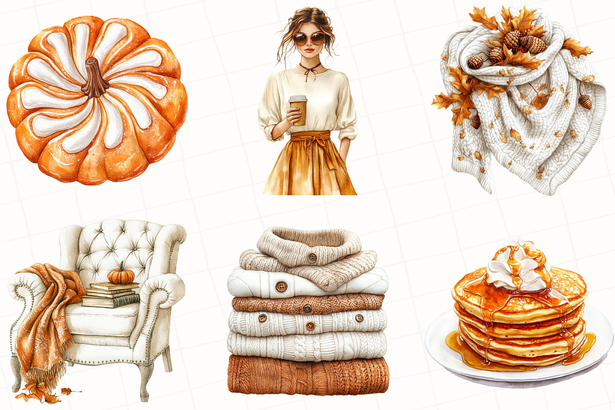 Cozy Caramel & White Fall Clipart, an Illustration by OK Design (Photo 2 of 5)