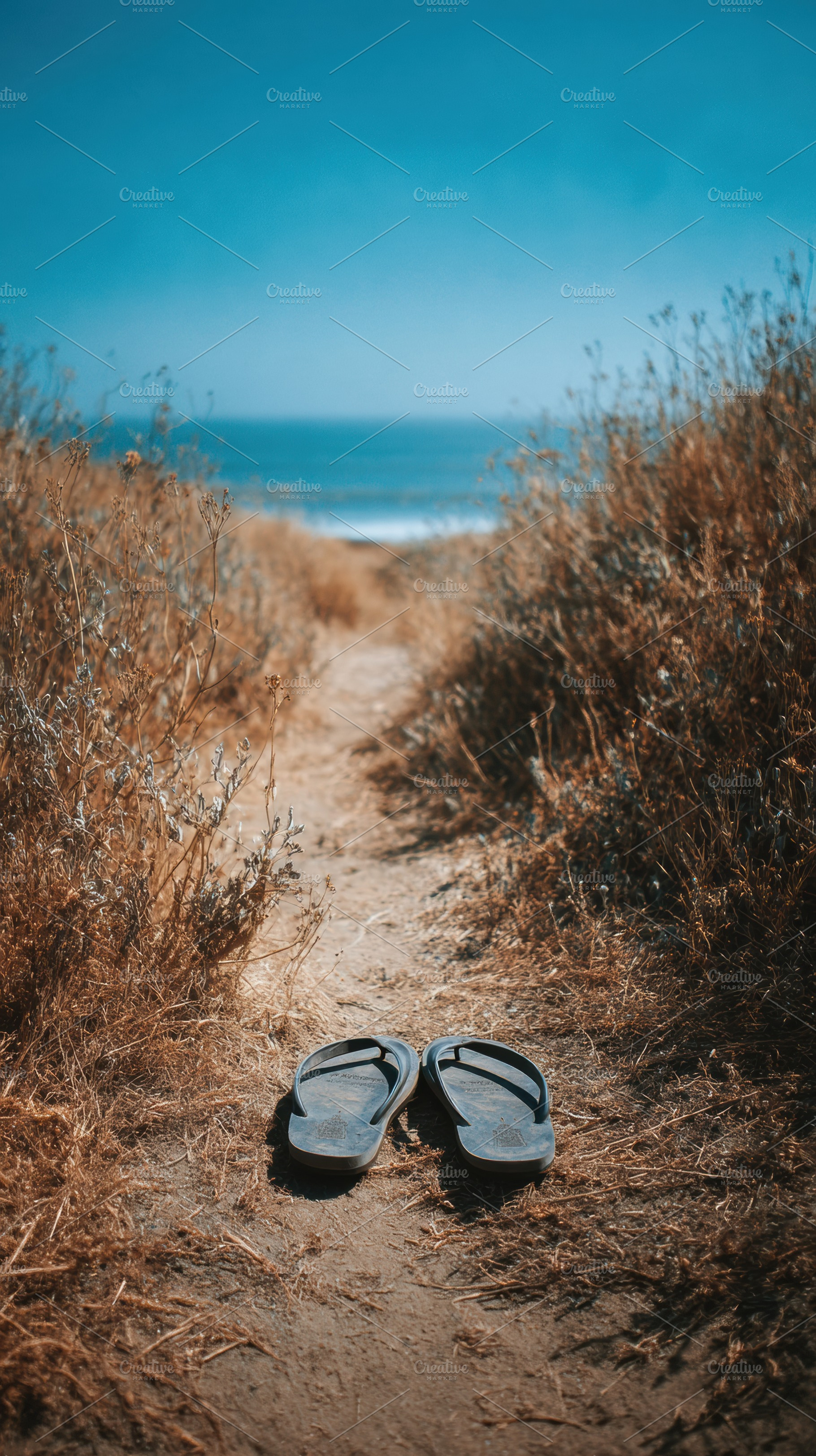 Abandoned Flip-Flops on Dusty Beach, a Holiday Photo by Virgo Studio
