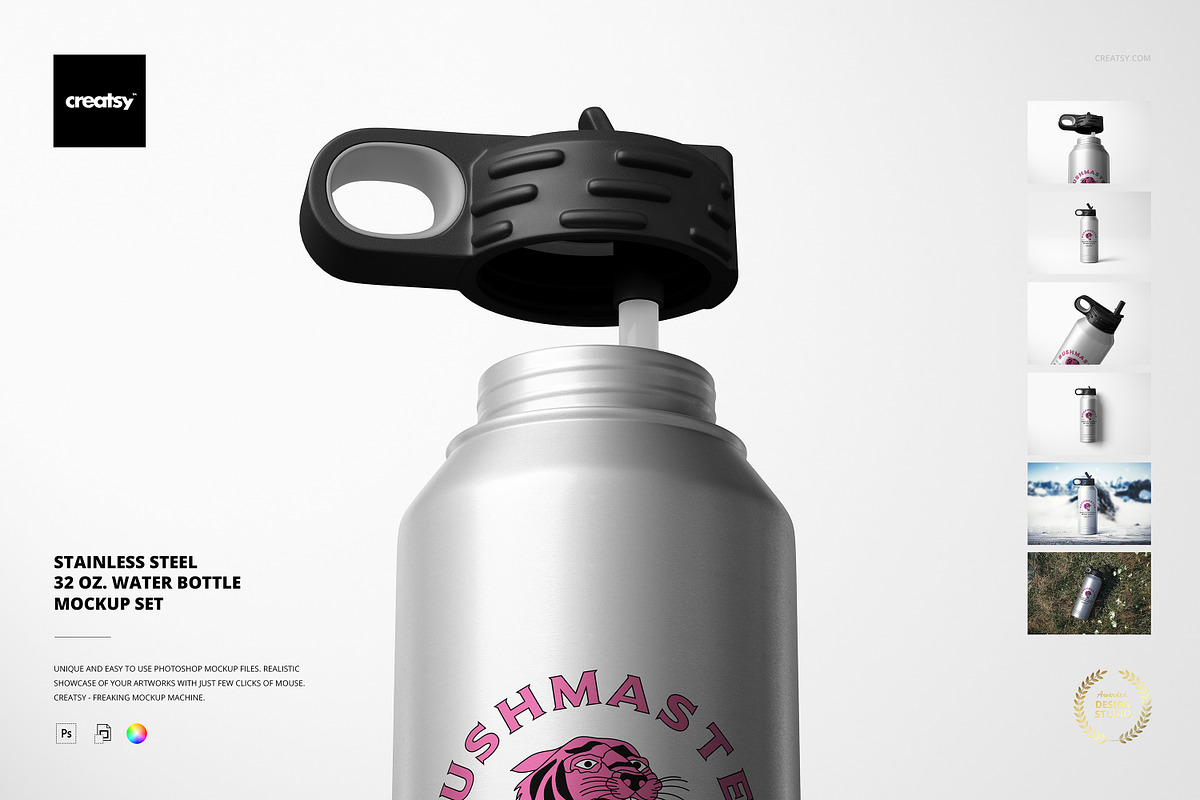 S. Steel 32 oz. Water Bottle Mockup, a Product Mockup by creatsy5 (Photo 1 of 12)