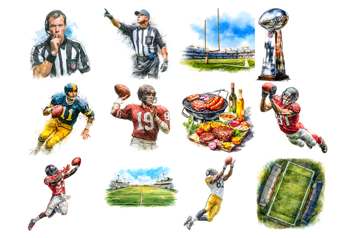 Watercolor Football Clipart, a Decorative Illustration by stickermadness (Photo 4 of 5)