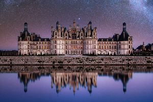 The castle of Chambord at night, Castle of the Loire, France