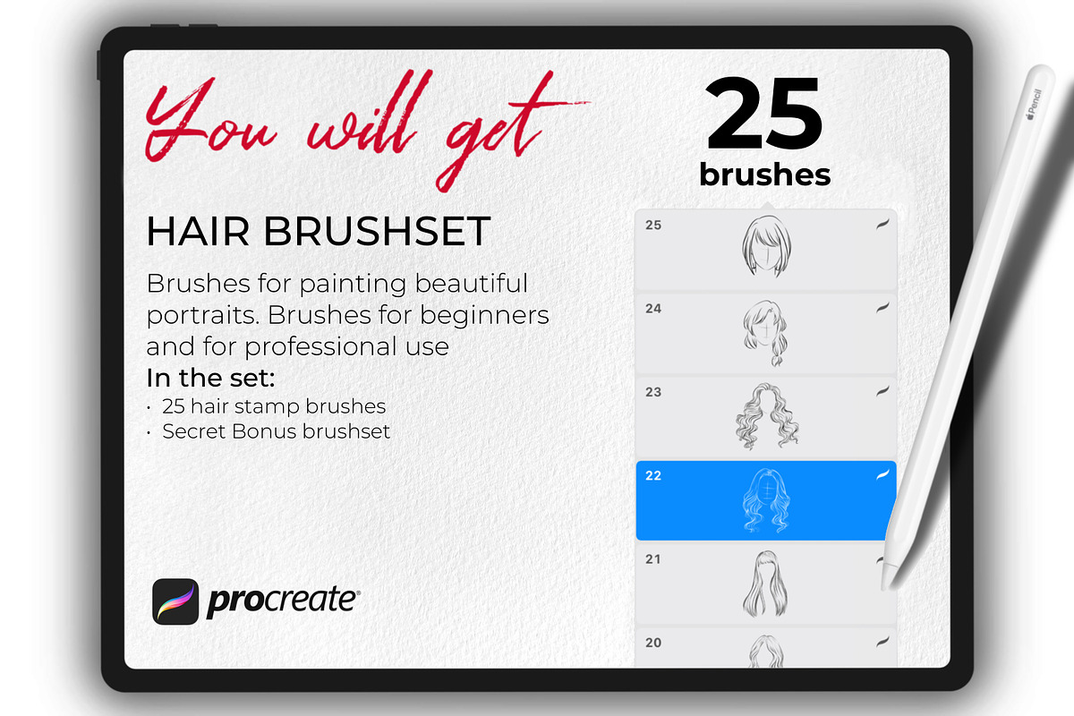 Procreate Hair Stamps Brushes, a Brush Add-On by Procreate Market (Photo 2 of 4)