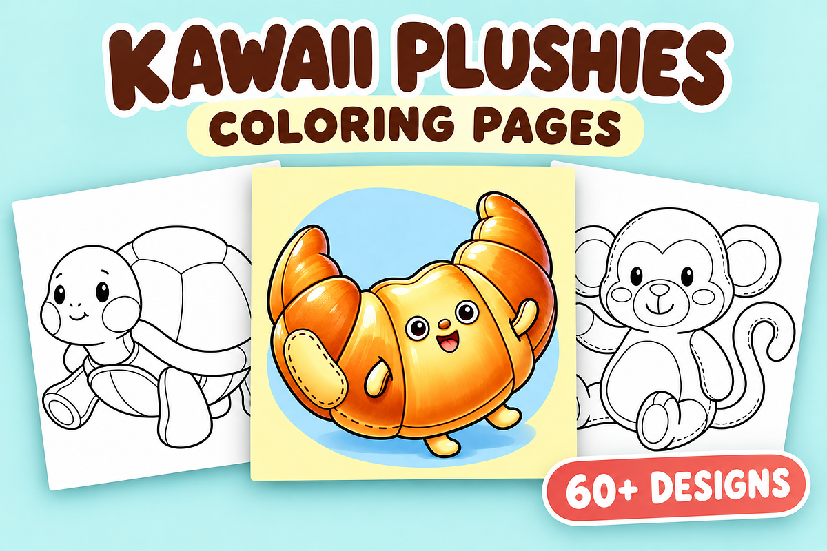 Kawaii Plushies Coloring Pages #1, an Object Illustration by Inkivelle Studio (Photo 1 of 3)