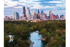 Aerial view of the Austin skyline at
