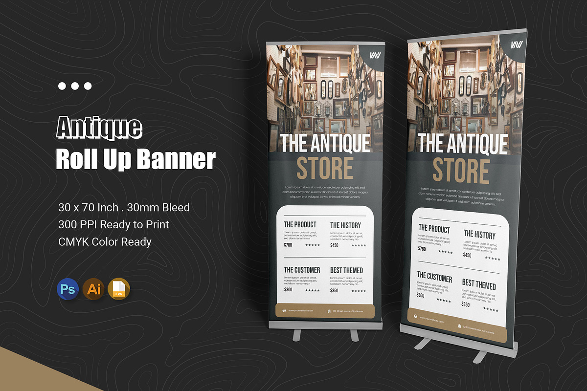 Antique Store Roll Up Banner, a Print Template by Esensifiksi.studio (Photo 1 of 2)